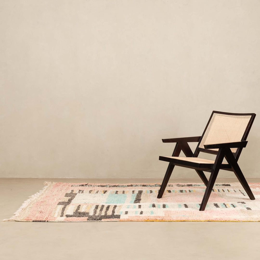 Hand Knotted Contemporary Moroccan Design Peach 5x8.5 Wool Rug - The Rug Decor