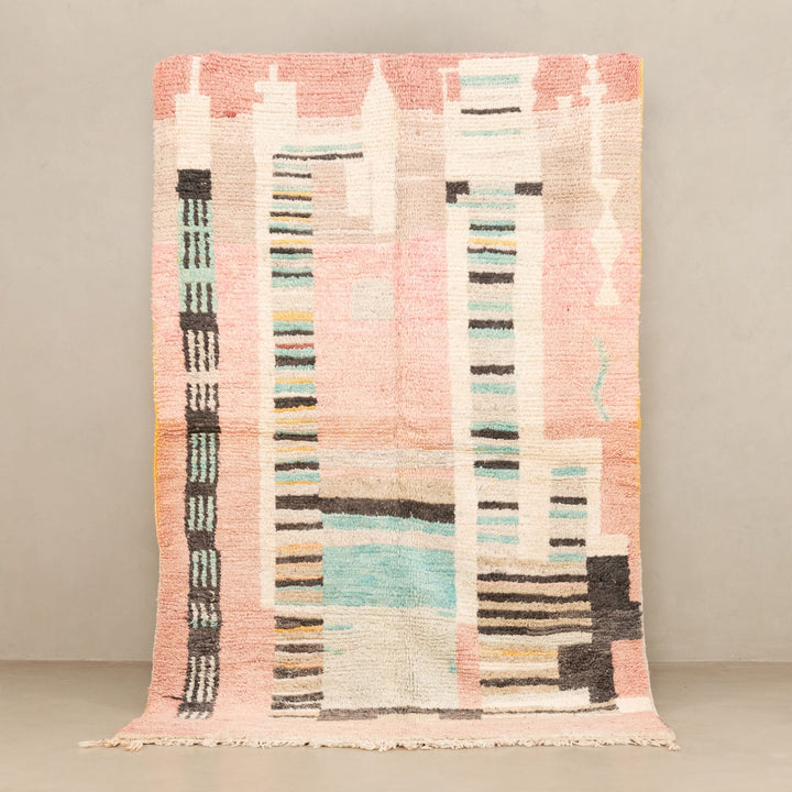 Hand Knotted Contemporary Moroccan Design Peach 5x8.5 Wool Rug - The Rug Decor