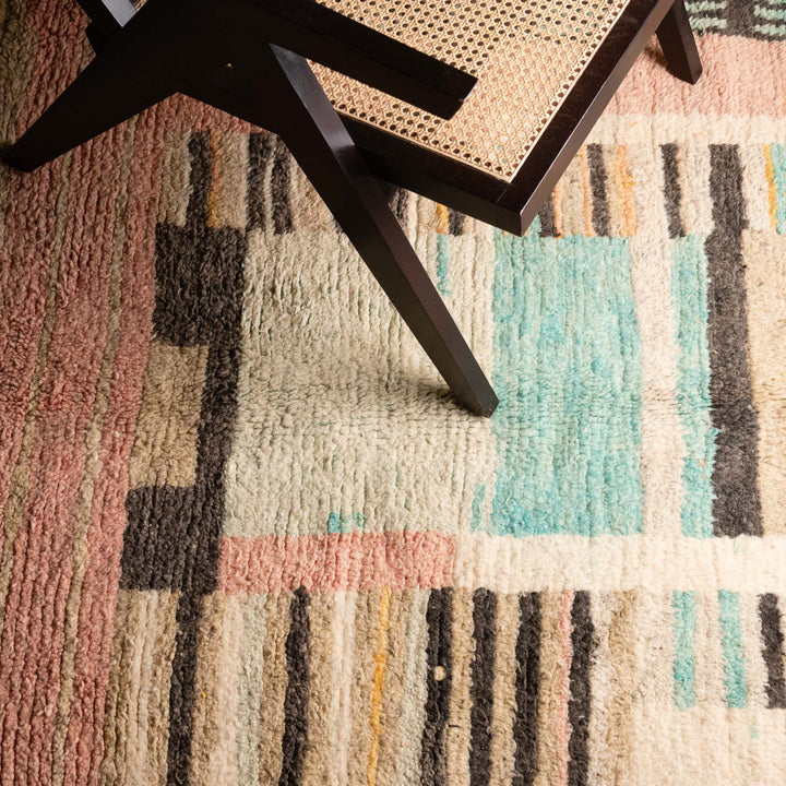 Hand Knotted Contemporary Moroccan Design Peach 5x8.5 Wool Rug - The Rug Decor