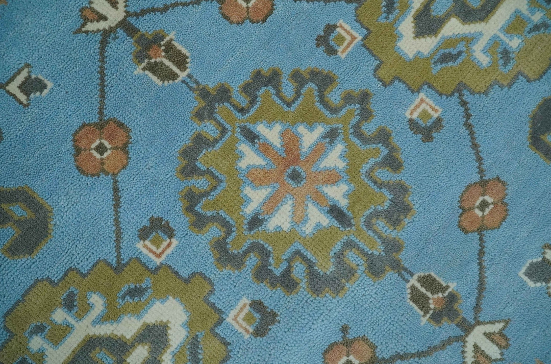Hand Knotted Custom Made Blue and Ivory Traditional Oushak Wool Rug - The Rug Decor