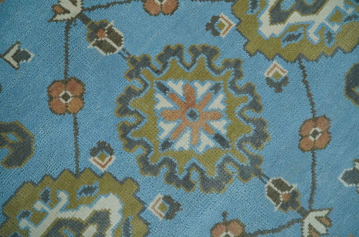 Hand Knotted Custom Made Blue and Ivory Traditional Oushak Wool Rug - The Rug Decor