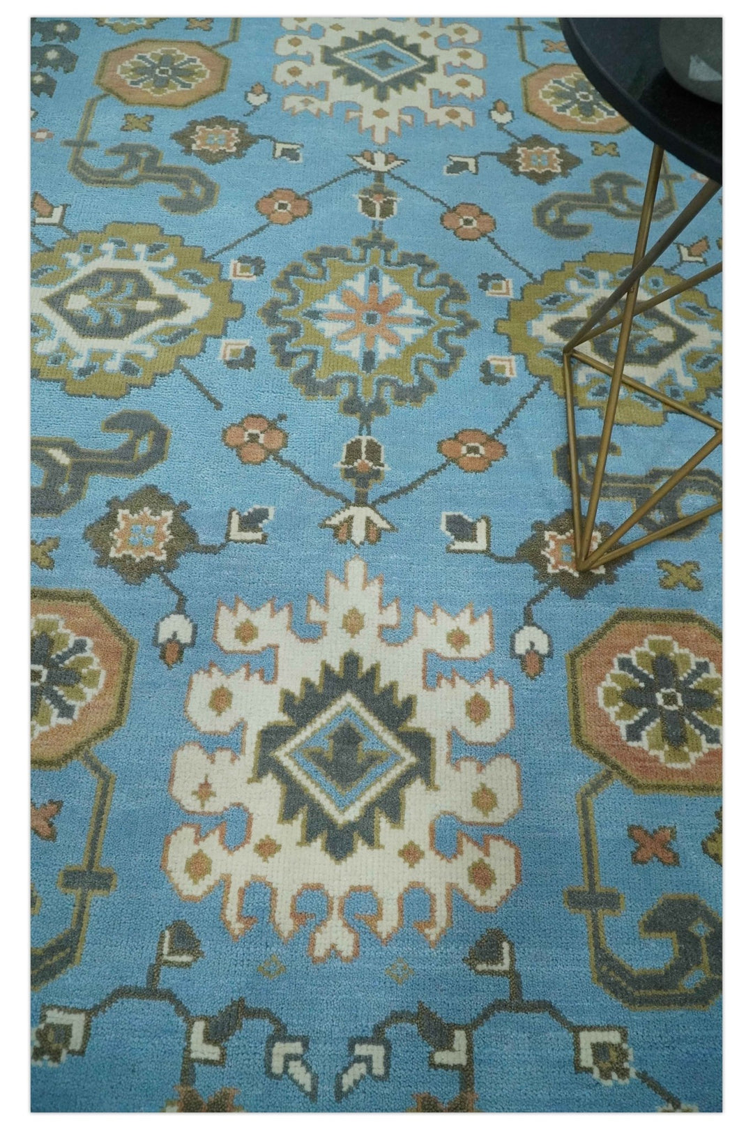 Hand Knotted Custom Made Blue and Ivory Traditional Oushak Wool Rug - The Rug Decor