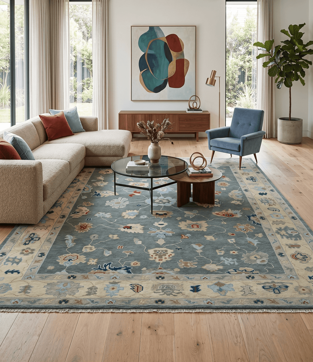 Hand knotted Gray and Beige Traditional Oushak Wool Area Rug - The Rug Decor