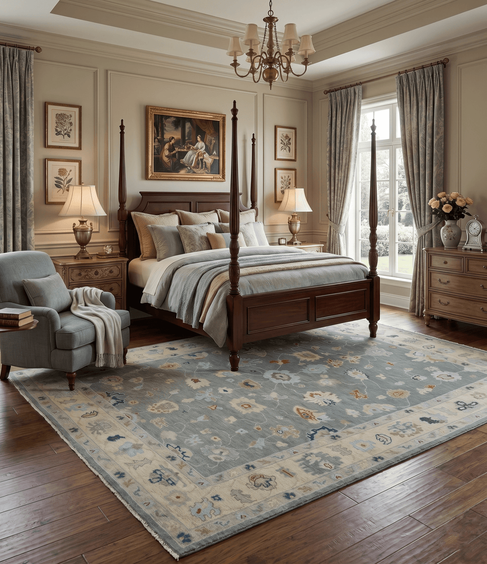 Hand knotted Gray and Beige Traditional Oushak Wool Area Rug - The Rug Decor