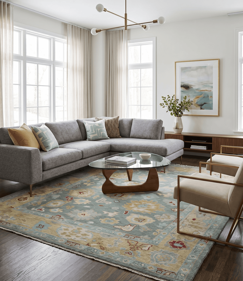 Hand Knotted Gray and Beige Traditional Oushak Wool Area Rug - The Rug Decor