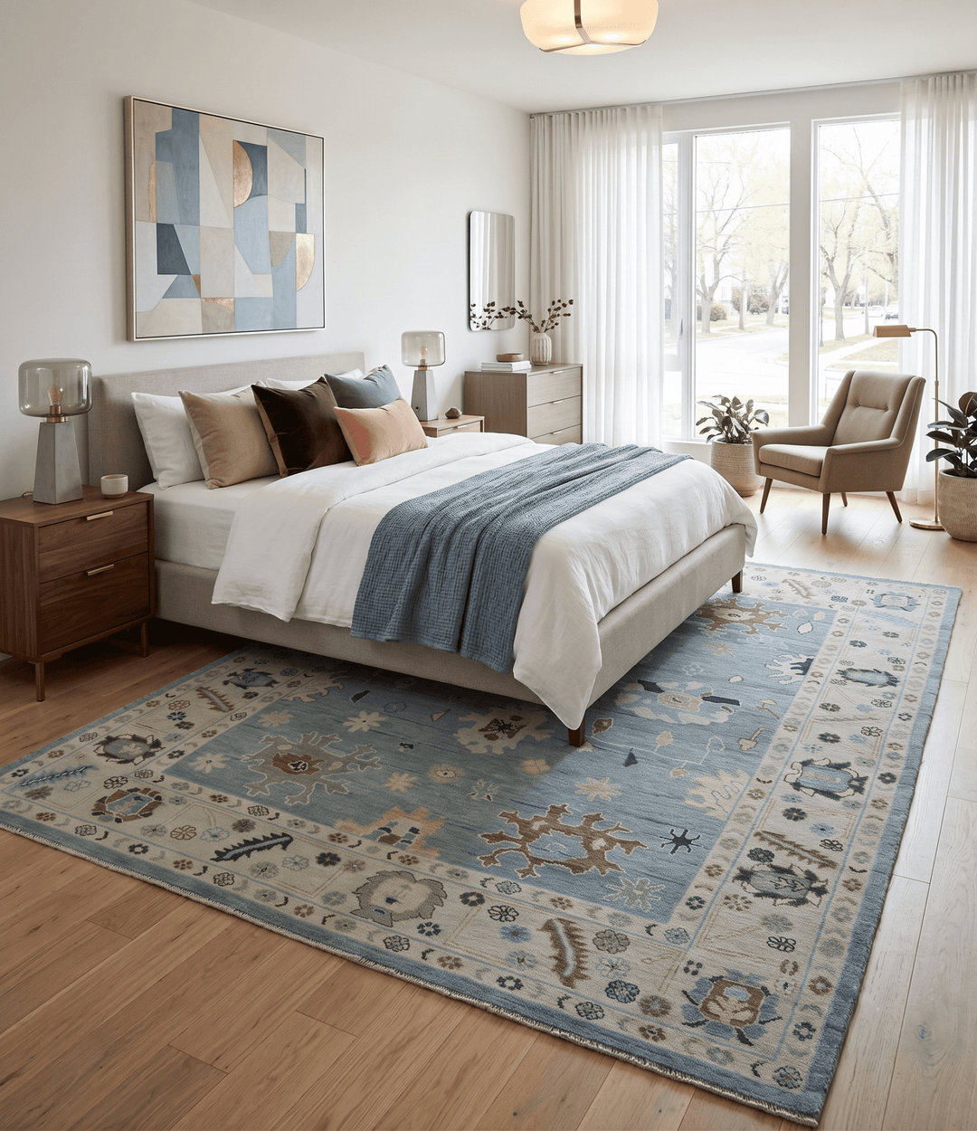 Hand Knotted Gray and Beige Traditional Oushak Wool Rug - The Rug Decor