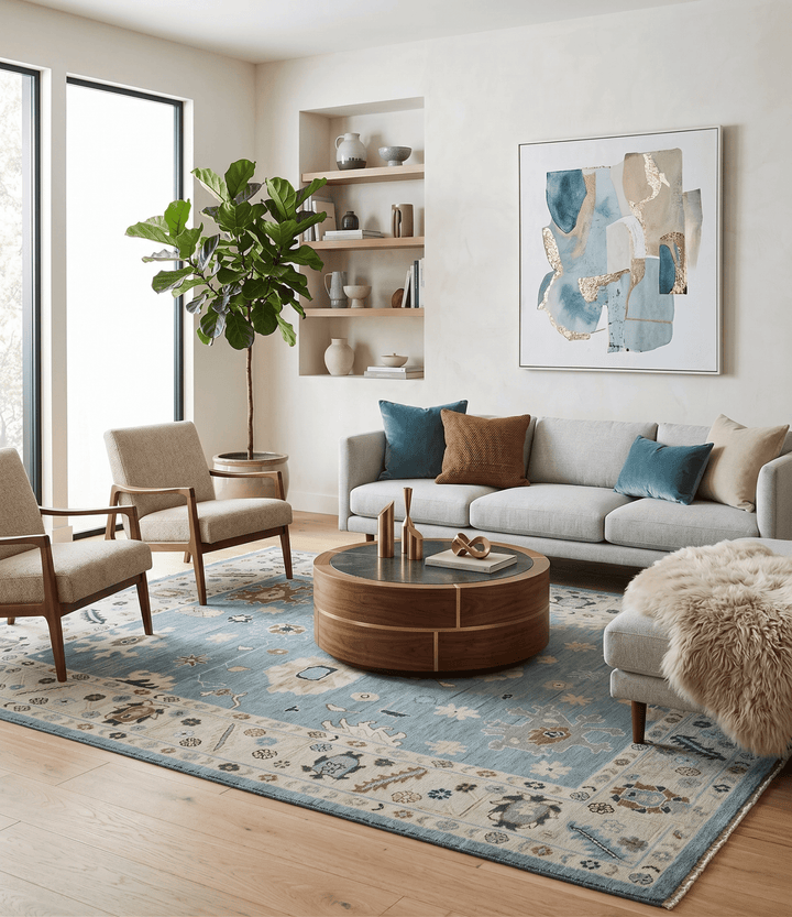 Hand Knotted Gray and Beige Traditional Oushak Wool Rug - The Rug Decor
