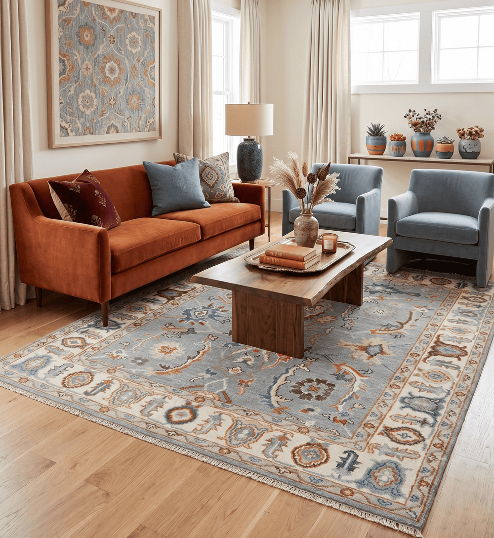 Hand Knotted Gray and Ivory Traditional Oriental Oushak Custom Made Wool Area Rug - The Rug Decor