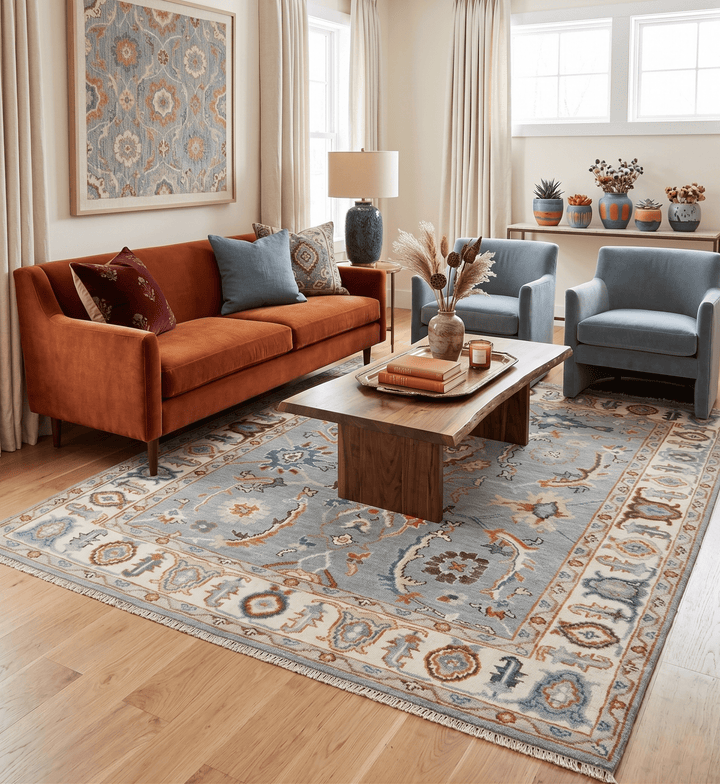 Hand Knotted Gray and Ivory Traditional Oriental Oushak Custom Made Wool Area Rug - The Rug Decor