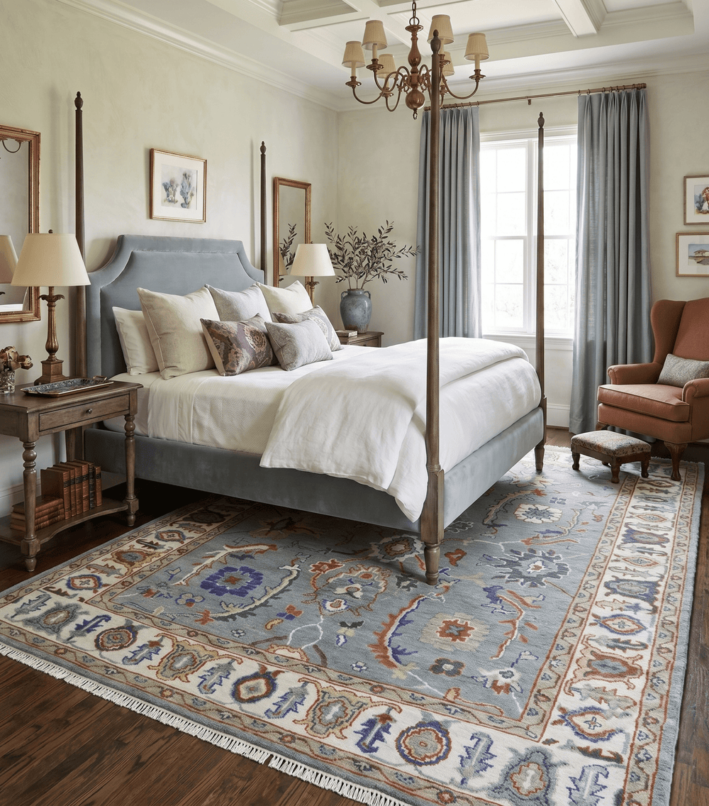 Hand Knotted Gray and Ivory Traditional Oriental Oushak Wool Area Rug - The Rug Decor