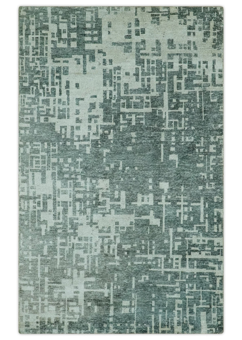 Hand Knotted Gray and Silver 5x8 Modern Abstract Contemporary Recycled Silk Rug - The Rug Decor