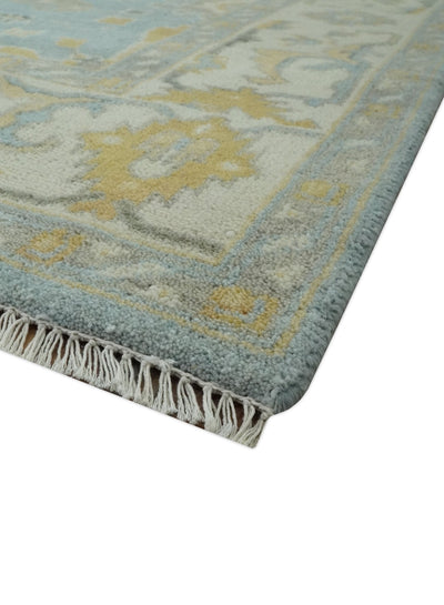 Hand Knotted Gray, Ivory and Mustard 6x8.8 Traditional Oriental Oushak wool rug - The Rug Decor