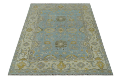 Hand Knotted Gray, Ivory and Mustard 6x8.8 Traditional Oriental Oushak wool rug - The Rug Decor