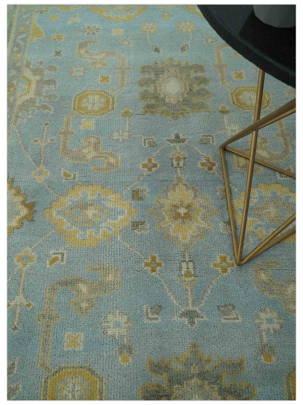 Hand Knotted Gray, Ivory and Mustard 6x8.8 Traditional Oriental Oushak wool rug - The Rug Decor