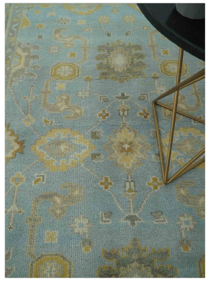 Hand Knotted Gray, Ivory and Mustard 6x8.8 Traditional Oriental Oushak wool rug - The Rug Decor