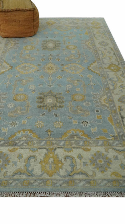 Hand Knotted Gray, Ivory and Mustard 6x8.8 Traditional Oriental Oushak wool rug - The Rug Decor