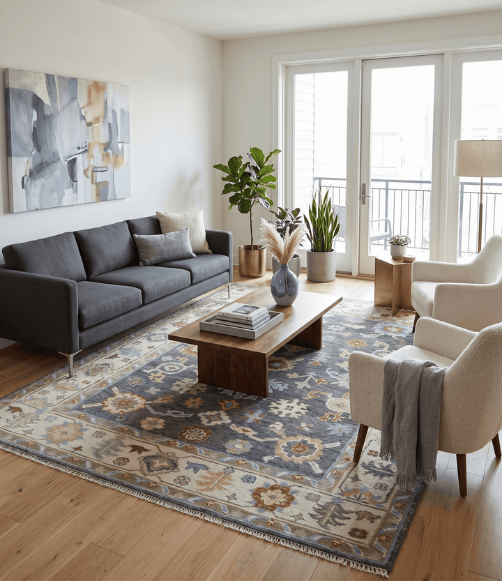 Hand Knotted Gray, Ivory and Olive Traditional Oushak Multi Size Wool Area Rug - The Rug Decor