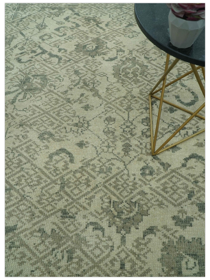 Hand Knotted Gray, Muted Green And Beige transitional 8x10 Wool Area Rug - The Rug Decor