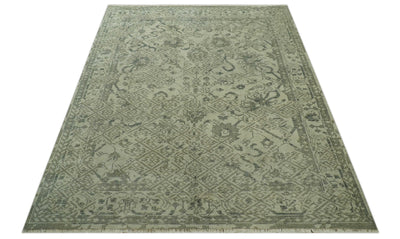 Hand Knotted Gray, Muted Green And Beige transitional 8x10 Wool Area Rug - The Rug Decor