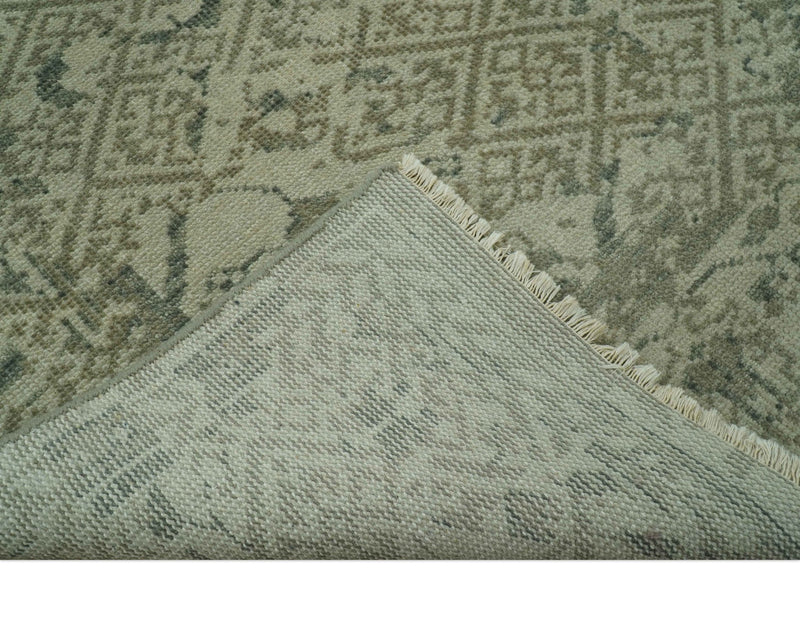 Hand Knotted Gray, Muted Green And Beige transitional 8x10 Wool Area Rug - The Rug Decor