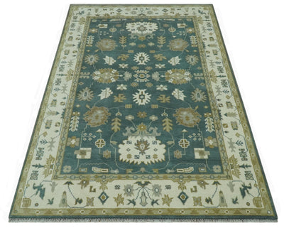 Hand Knotted Green and Ivory 6x9 Traditional Oushak wool area rug - The Rug Decor