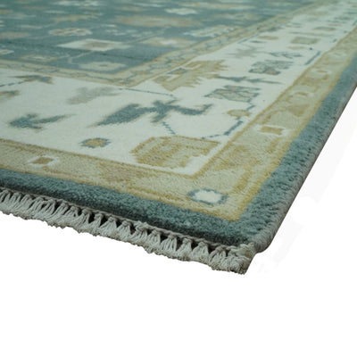 Hand Knotted Green and Ivory 6x9 Traditional Oushak wool area rug - The Rug Decor