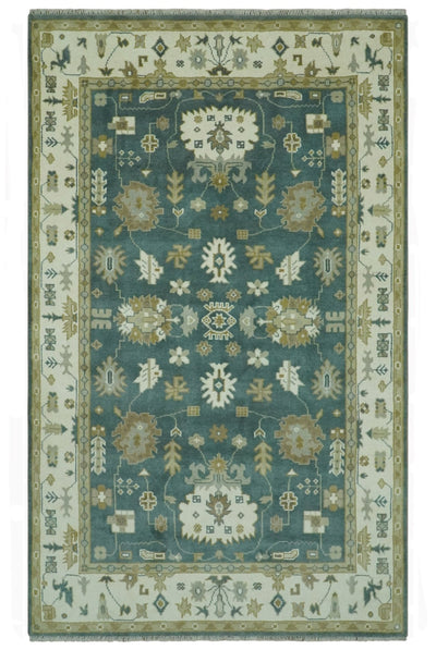 Hand Knotted Green and Ivory 6x9 Traditional Oushak wool area rug - The Rug Decor