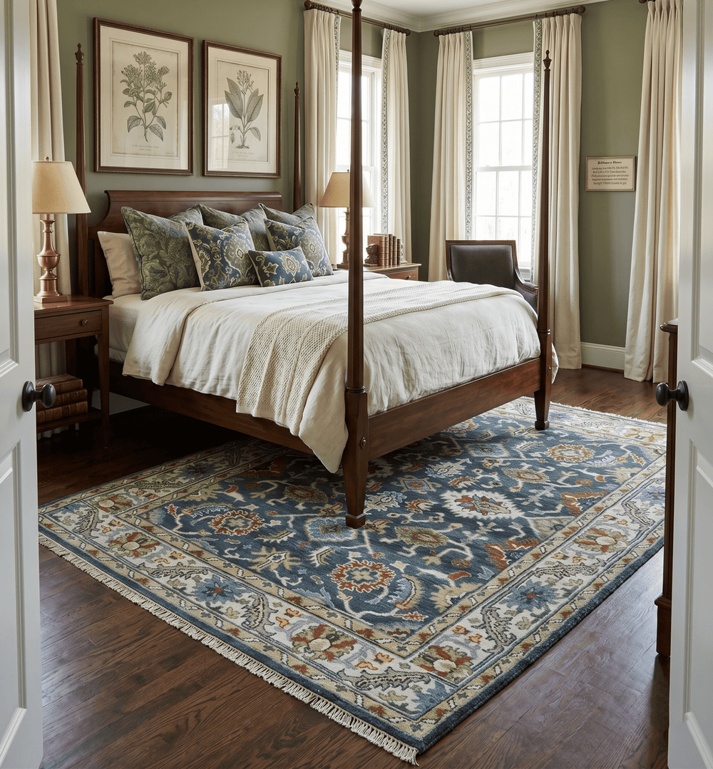Hand Knotted Green and Ivory Traditional Oriental Oushak Custom Made Wool Area Rug - The Rug Decor