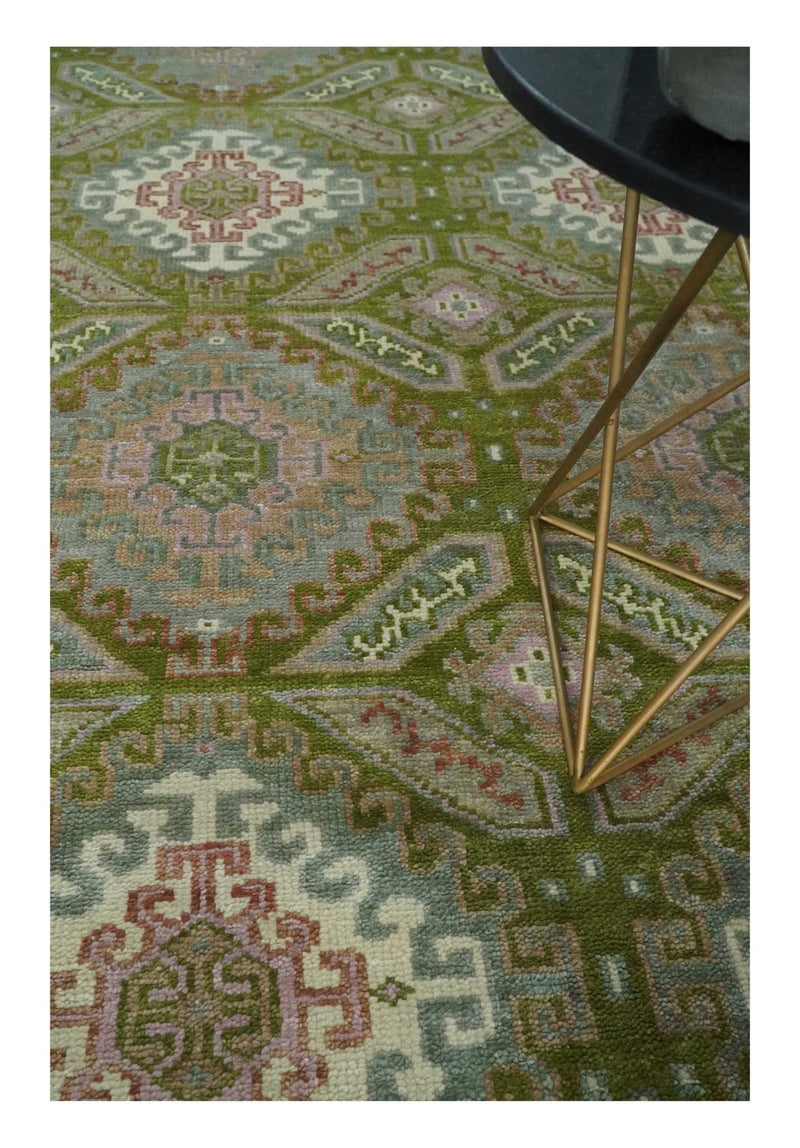 Hand Knotted Green, Ivory and Silver Oriental Traditional Multi Size Wool Area Rug - The Rug Decor