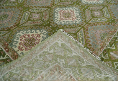 Hand Knotted Green, Ivory and Silver Oriental Traditional Multi Size Wool Area Rug - The Rug Decor