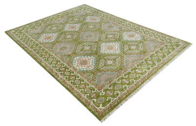 Hand Knotted Green, Ivory and Silver Oriental Traditional Multi Size Wool Area Rug - The Rug Decor