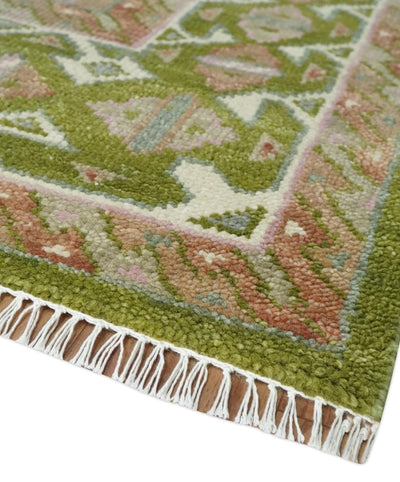 Hand Knotted Green, Ivory and Silver Oriental Traditional Multi Size Wool Area Rug - The Rug Decor