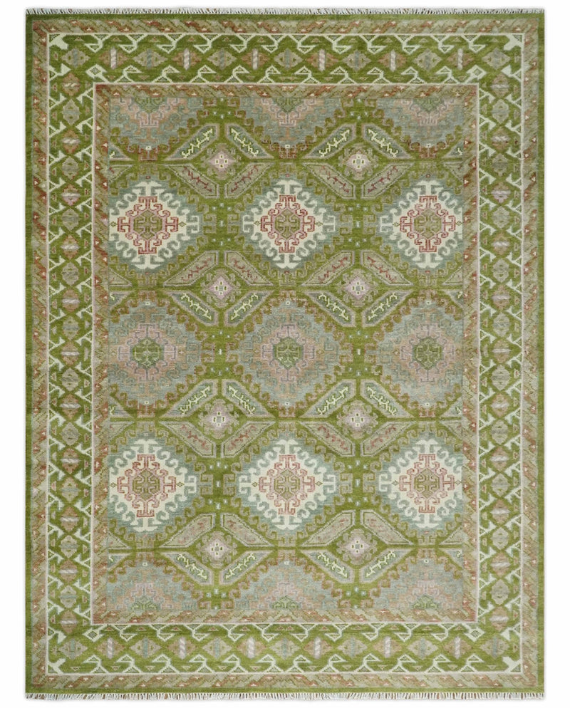 Hand Knotted Green, Ivory and Silver Oriental Traditional Multi Size Wool Area Rug - The Rug Decor