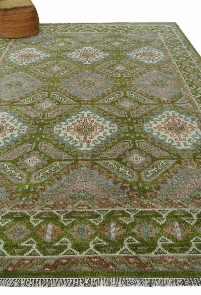 Hand Knotted Green, Ivory and Silver Oriental Traditional Multi Size Wool Area Rug - The Rug Decor