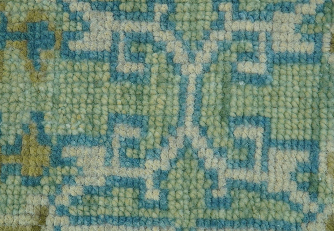 Hand Knotted Green, Olive and Teal Traditional Dragon Oushak Design 3x5 wool rug - The Rug Decor