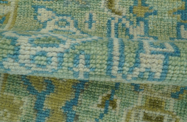 Hand Knotted Green, Olive and Teal Traditional Dragon Oushak Design 3x5 wool rug - The Rug Decor