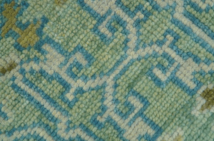 Hand Knotted Green, Olive and Teal Traditional Dragon Oushak Design 3x5 wool rug - The Rug Decor