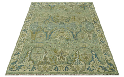 Hand Knotted Green, Olive and Teal Traditional Dragon Oushak Design 8x10 wool rug - The Rug Decor