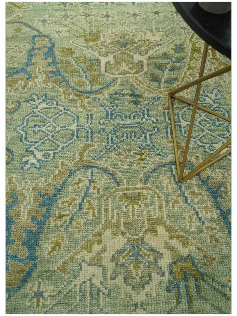 Hand Knotted Green, Olive and Teal Traditional Dragon Oushak Design 8x10 wool rug - The Rug Decor