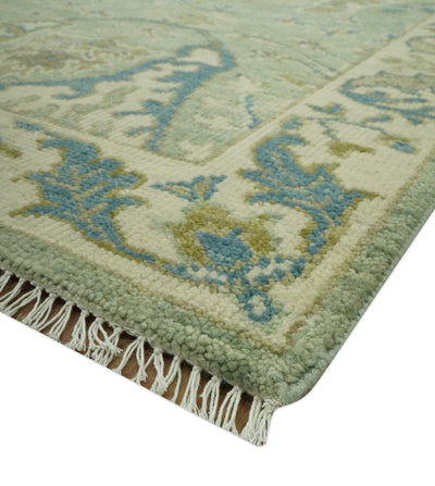 Hand Knotted Green, Olive and Teal Traditional Dragon Oushak Design 8x10 wool rug - The Rug Decor