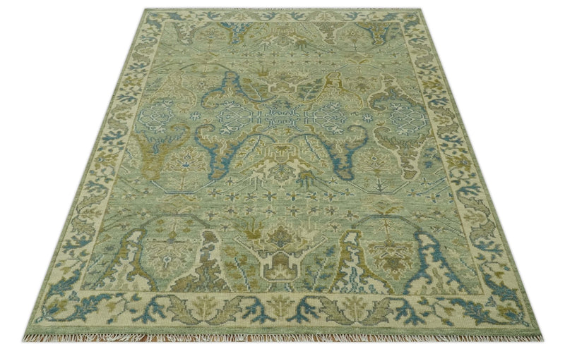 Hand Knotted Green, Olive and Teal Traditional Dragon Oushak Design Custom Made wool rug - The Rug Decor