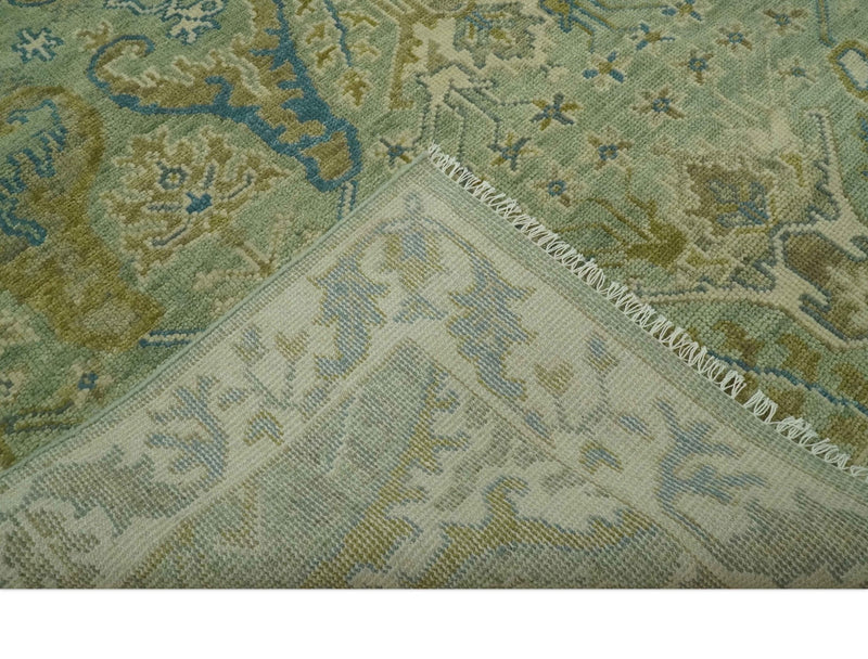 Hand Knotted Green, Olive and Teal Traditional Dragon Oushak Design Custom Made wool rug - The Rug Decor