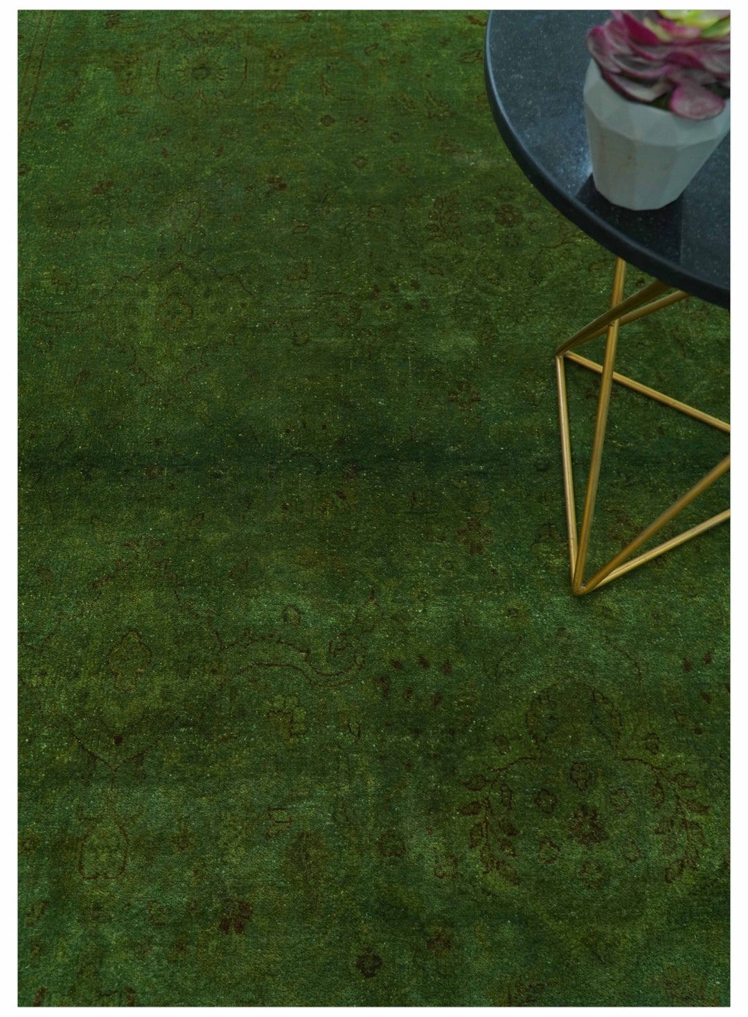 Hand Knotted Green Overdyed Traditional Oushak Design 9x12 Wool Area Rug - The Rug Decor