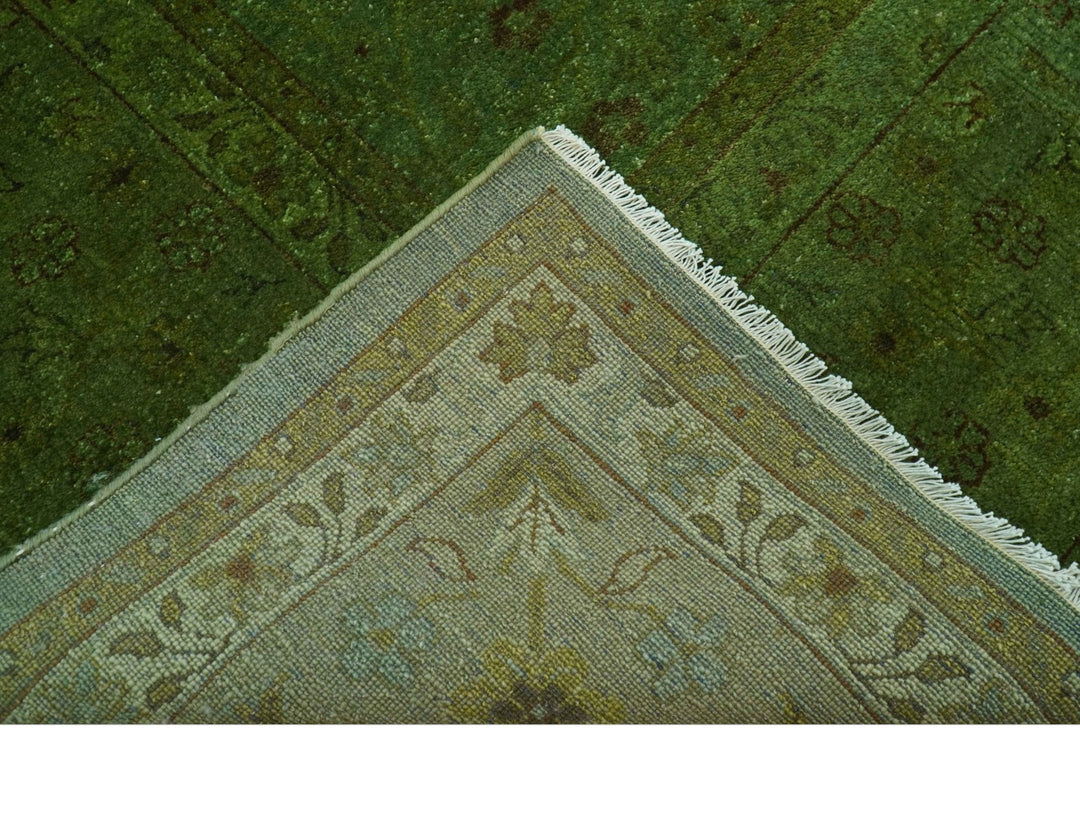 Hand Knotted Green Overdyed Traditional Oushak Design 9x12 Wool Area Rug - The Rug Decor