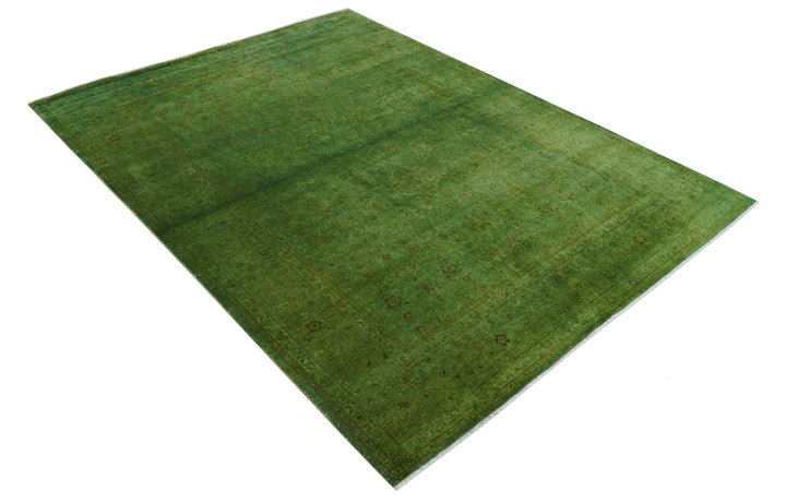 Hand Knotted Green Overdyed Traditional Oushak Design 9x12 Wool Area Rug - The Rug Decor