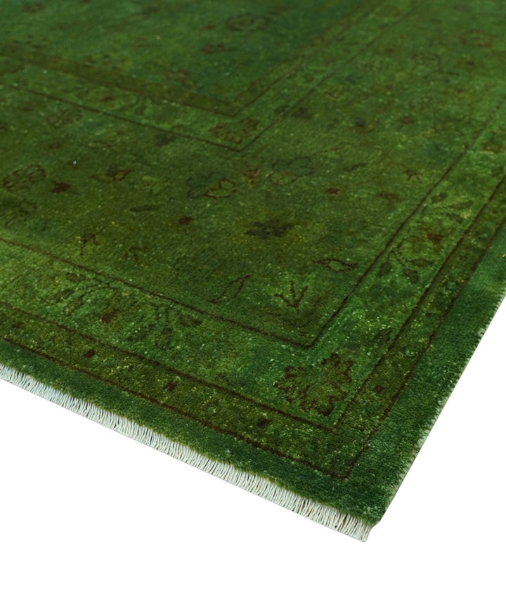 Hand Knotted Green Overdyed Traditional Oushak Design 9x12 Wool Area Rug - The Rug Decor