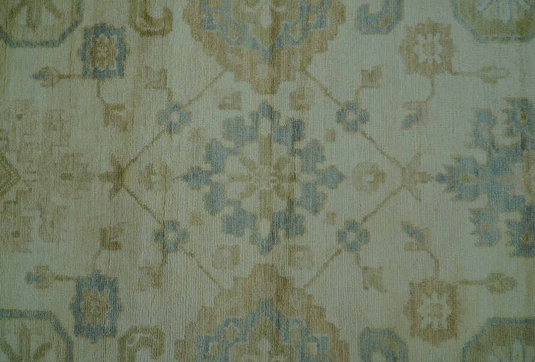 Hand Knotted Ivory And Blue Traditional Oushak Design 8x10 Wool Area Rug - The Rug Decor