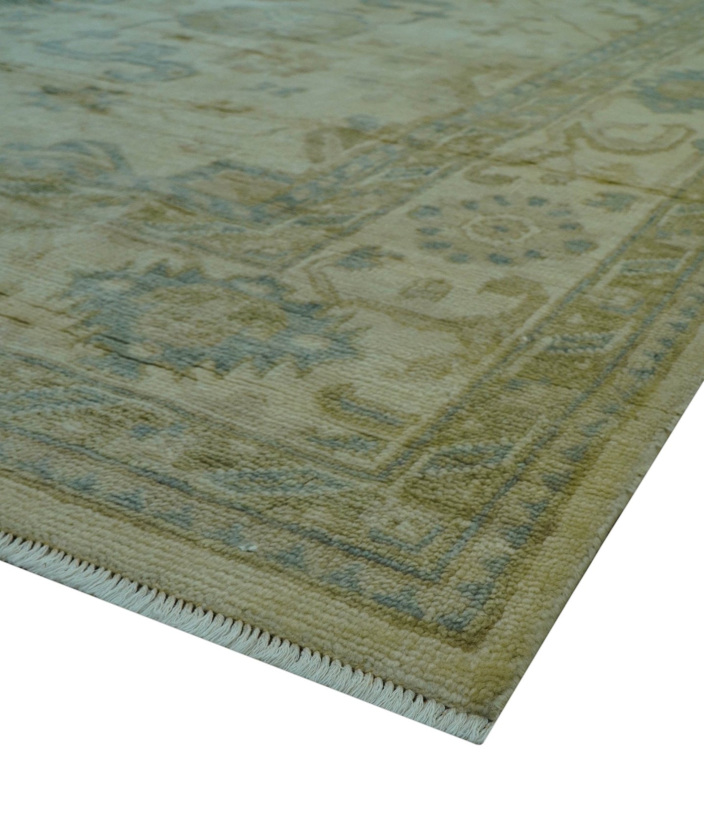 Hand Knotted Ivory And Blue Traditional Oushak Design 8x10 Wool Area Rug - The Rug Decor