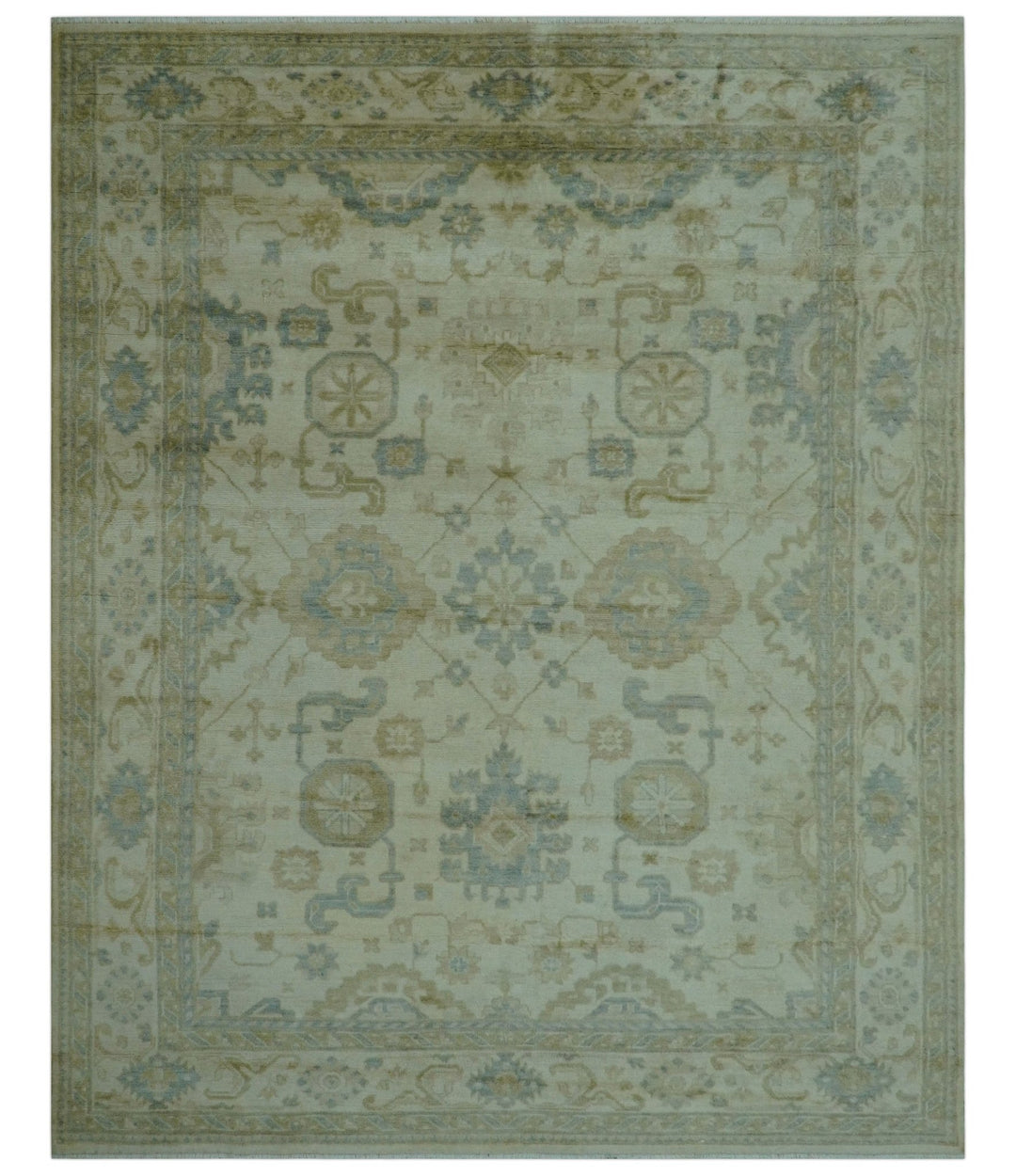 Hand Knotted Ivory And Blue Traditional Oushak Design 8x10 Wool Area Rug - The Rug Decor