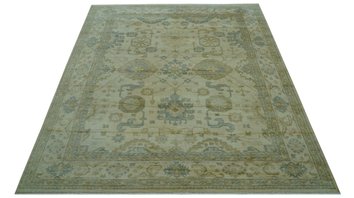Hand Knotted Ivory And Blue Traditional Oushak Design 8x10 Wool Area Rug - The Rug Decor